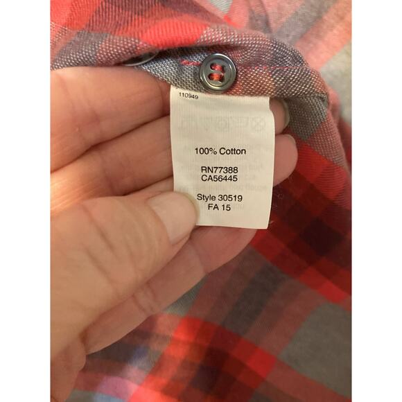 J.Crew Mens Flannel Shirt Gray Red Plaid Long Sleeve Button Down Casual Top L - Picture 4 of 5